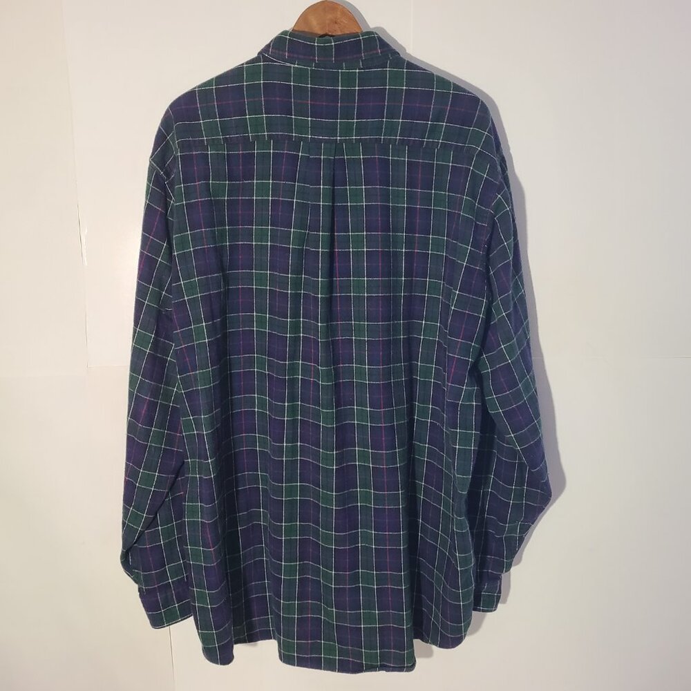 LL Bean Plaid Flannel Blue/Green/Red 2XLT Tall Button Up L/S Men's Shirt - Picture 4 of 5